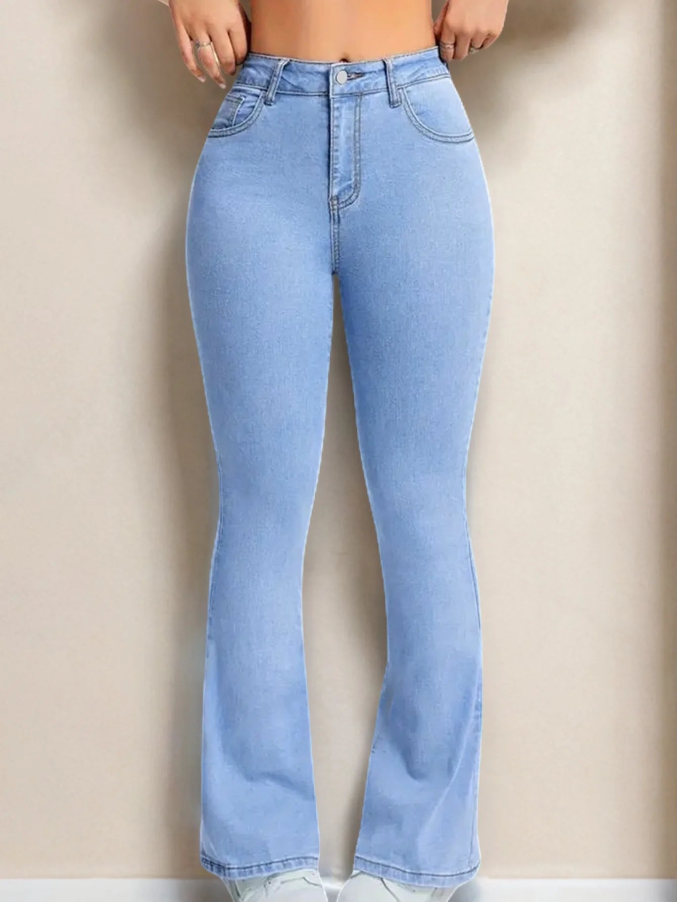 Washed Vintage Slimming Micro-flared Jeans. Four Seasons New Fashionable,Simple High-waisted Casual Floor-length Jeans for Women