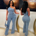 Demin Overalls Women Jumpsuits One Shoulder Mom Jeans Bodycon Long Pants Flare Pant High Waist Streetwear Y2k Slim Fit Rompers