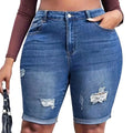 Women Ripped Skinny Denim Short High Waisted Folded Cuffed Hem Jeans Shorts Summer Stretchy Slim Jean Short Pant Archaic