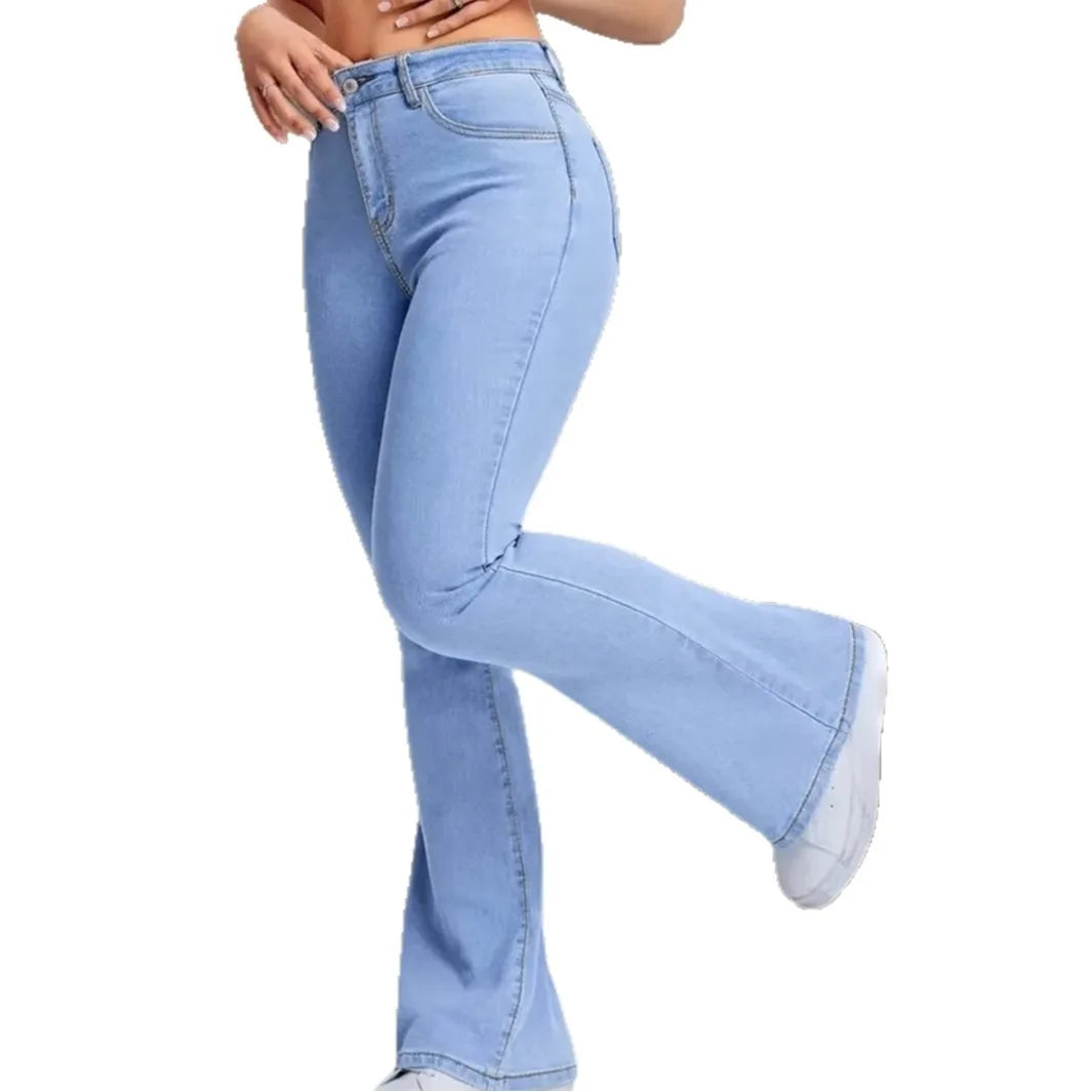 Washed Vintage Slimming Micro-flared Jeans. Four Seasons New Fashionable,Simple High-waisted Casual Floor-length Jeans for Women