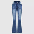 2025 New Women's High Waist Embroidery Boot Cut Jeans Fashion Slim Fit Stretch Denim Flared Pants