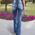 2025 New Women's High Waist Embroidery Boot Cut Jeans Fashion Slim Fit Stretch Denim Flared Pants