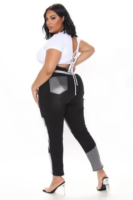 2021 New Fashion Woman Stitching High Waist Jeans High Stretch Denim Pencil Pants Street Trendy Trousers S-3XL Drop shipping