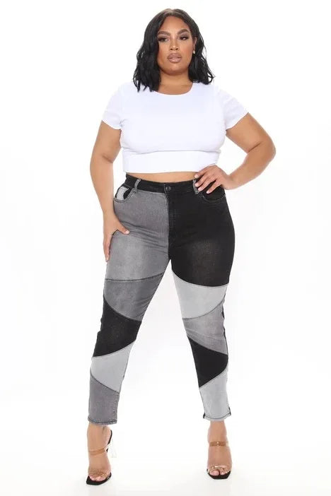 2021 New Fashion Woman Stitching High Waist Jeans High Stretch Denim Pencil Pants Street Trendy Trousers S-3XL Drop shipping