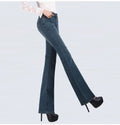 Promotion Women Autumn Bell Bottom Jeans Boot Cut Pants Office Lady Mid Waist Long Flares Trousers Size 26-38