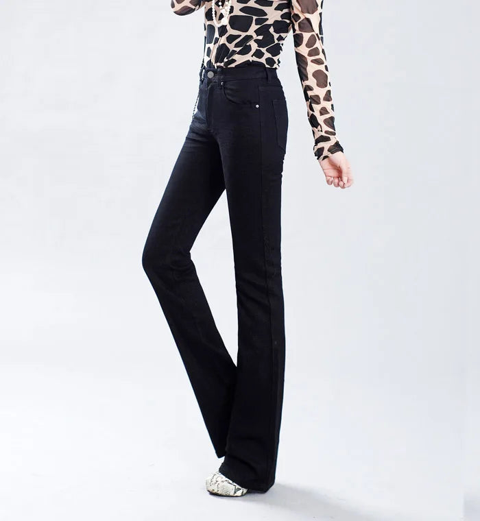 Promotion Women Autumn Bell Bottom Jeans Boot Cut Pants Office Lady Mid Waist Long Flares Trousers Size 26-38