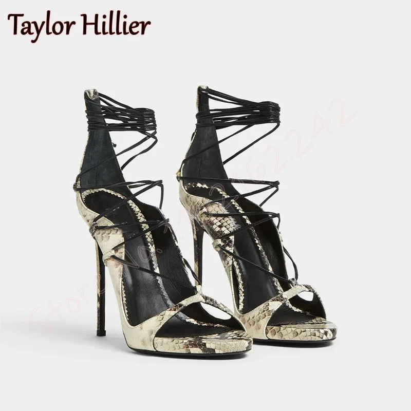 Black Cross Strap High Heels Open Toe Round Head Stiletto Sandals Elegant Nightclub Party Dinner High Heels Female Gladiator 46