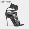 Black Cross Strap High Heels Open Toe Round Head Stiletto Sandals Elegant Nightclub Party Dinner High Heels Female Gladiator 46