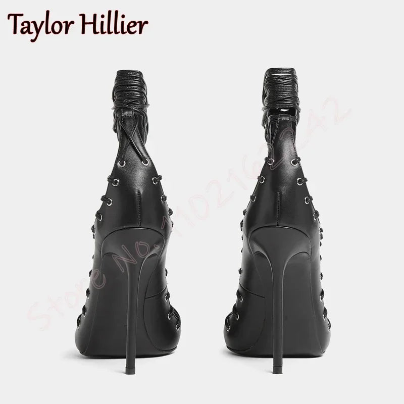 Black Cross Strap High Heels Open Toe Round Head Stiletto Sandals Elegant Nightclub Party Dinner High Heels Female Gladiator 46