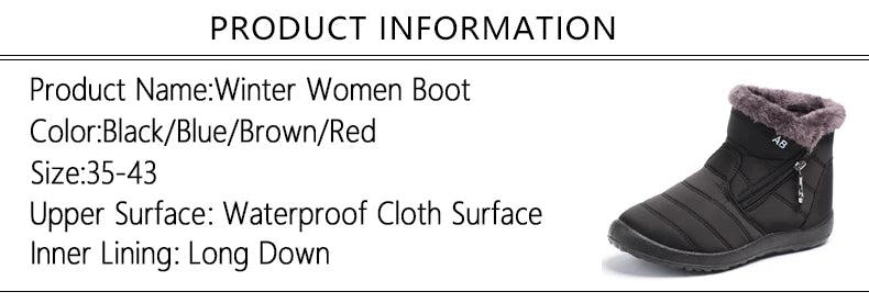 Winter Women Boots Waterproof Snow Boots Plus Size Casual Flat Women Casual Shoes Warm Fur Female Boots Antislip Cotton Shoes
