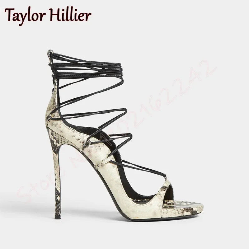 Black Cross Strap High Heels Open Toe Round Head Stiletto Sandals Elegant Nightclub Party Dinner High Heels Female Gladiator 46