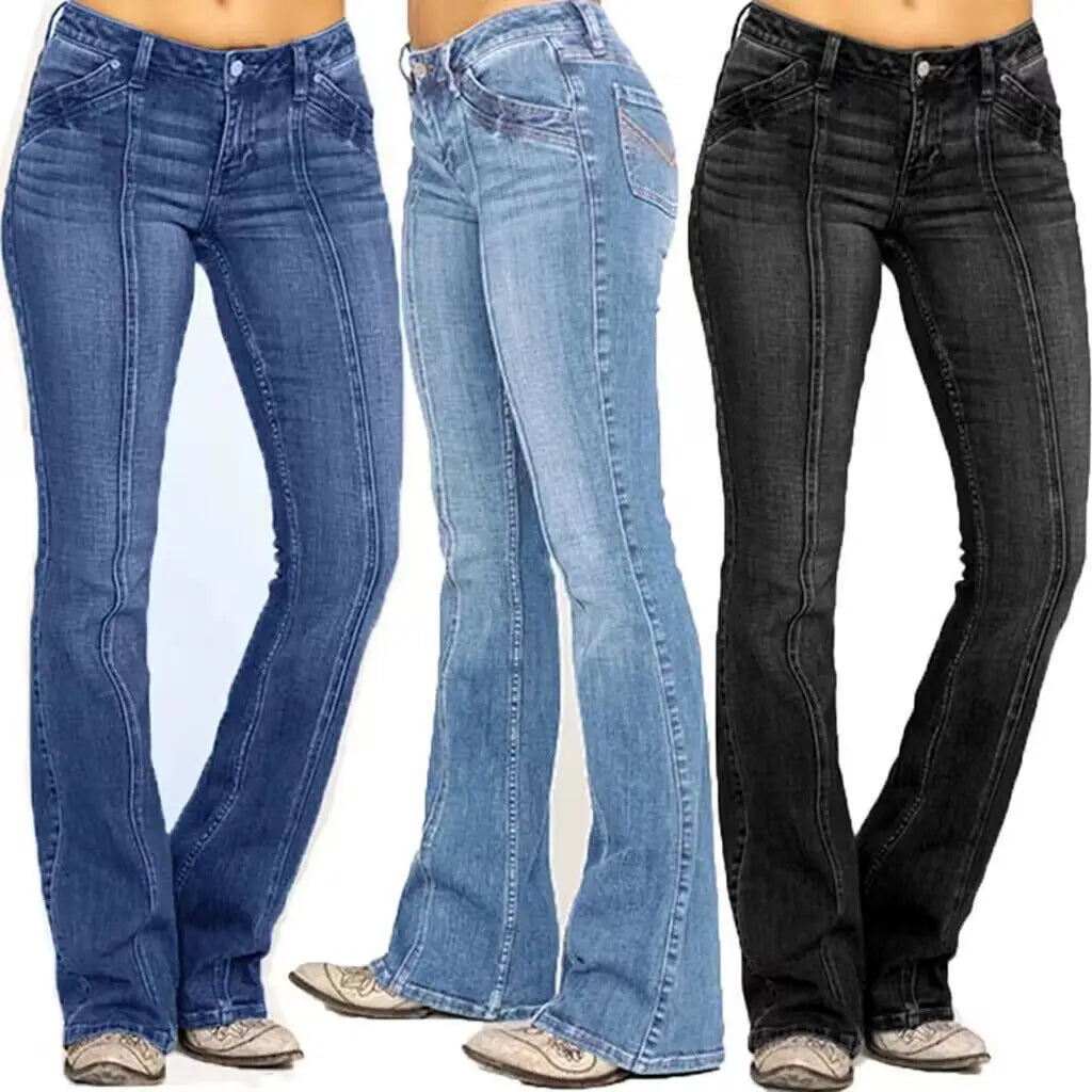 2025 New Women's Low Waist Boot Cut Jeans Fashion Slim Stretch Denim Flared Pants Casual Female Trousers XS-4XL Drop Shipping