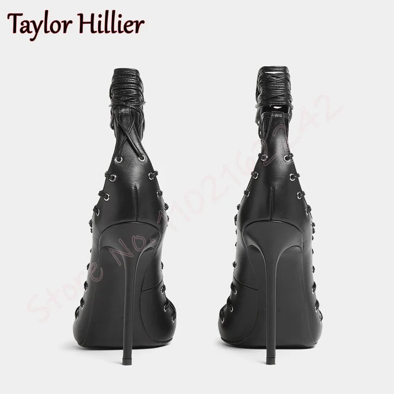 Black Cross Strap High Heels Open Toe Round Head Stiletto Sandals Elegant Nightclub Party Dinner High Heels Female Gladiator 46