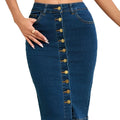 2025 Spring New Women's Summer Front Multi-Button Denim Skirt Fashion Elastic Knee Length Slim Hip-hugging Jeans Pencil Skirt
