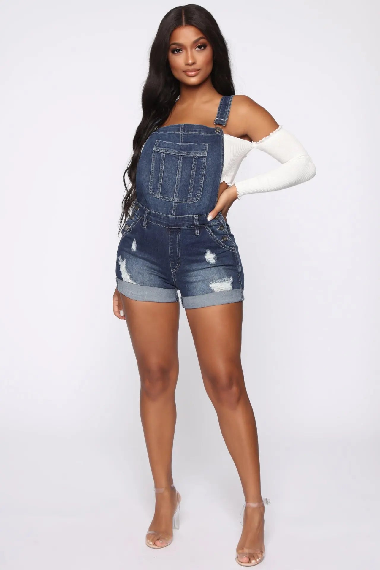 New Summer Women Shorts Overalls Ripped Jeans Lady Sexy Stretch Rompers Denim Pants Lady Cross Strap Jumpsuit Casual Bodysuits