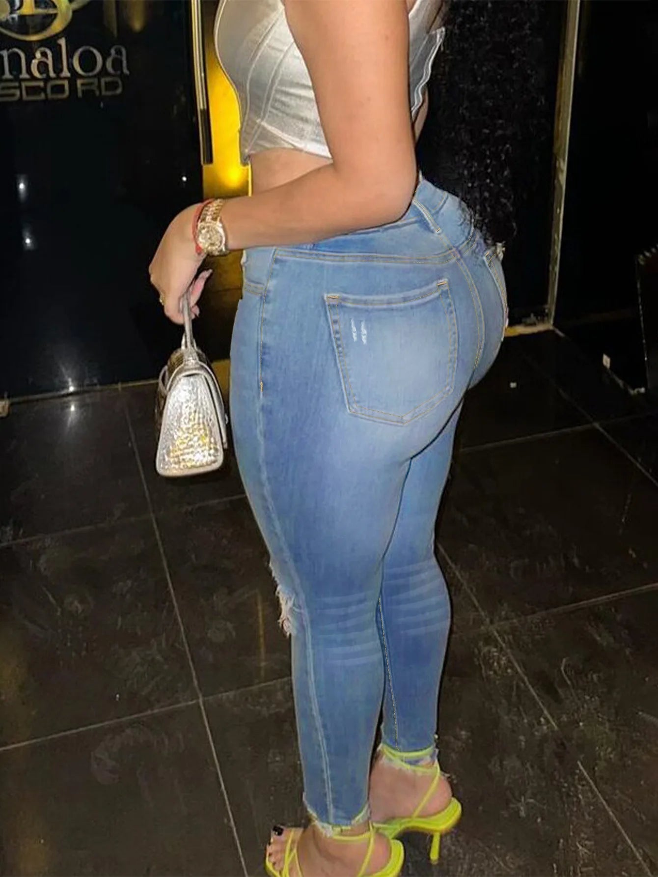 Women's Plus Size Slim Fit Ripped Jeans, Stretch Jeans, Comfortable Casual Skinny Cropped Jeans