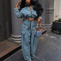 Denim Two Piece Sets Women Pant Set Y2k Streetwear Coats Jeans Elegant Matching Sets Coat Top Long Pants Jackets Streetwear