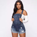 New Summer Women Shorts Overalls Ripped Jeans Lady Sexy Stretch Rompers Denim Pants Lady Cross Strap Jumpsuit Casual Bodysuits