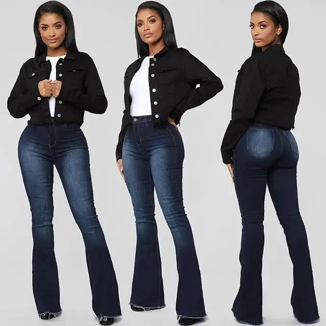 Boot Cut Jeans Women Flare Pants High Waist Mom Stretch Pockets Washed Distressed Vintage Trousers Streetwear Denim Floor Length